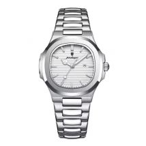 Poedagar Luxe Vierkant Kwarts Horloge - 3 ATM Waterdicht Lichtgevend Heren Dames Unisex Roestvrij Staal - Zilver Wit