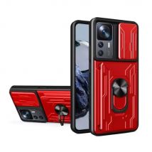 WENBIN Xiaomi Redmi Note 14 (5G) - Card Slot Hoesje met Kickstand en Camera Slide - Pop Grip Cover - Rood
