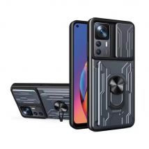 WENBIN Xiaomi 14T - Card Slot Hoesje met Kickstand en Camera Slide - Pop Grip Cover - Grijs