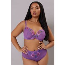 Yours Plus Size Purple Floral Embroidered Underwired Bra Size 44E