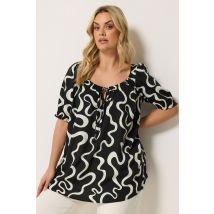 Yours Plus Size Black Abstract Print Tie Front Blouse Size 18