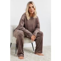 Limited Collection Curve Brown Soft Fleece Loungewear Set