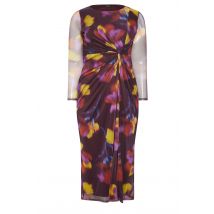 Yours London Plus Size Purple Abstract Floral Mesh Side Knot Midi Dress Size 22