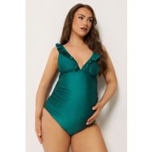 Bump It Up Maternity Plus Size Green Ruffle Tie Back Swimsuit Size 16