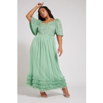 Luxe: Ultimate Embellishment Luxe Plus Size Sage Green Embellished Ruffle Maxi Dress Size 30-32