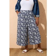 Yours Plus Size Navy Blue Paisley Print Midaxi Culottes Size 30-32