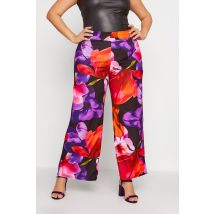 Yours London Curve Black Floral Stretch Wide Leg Trousers, Women's Curve & Plus Size, Yours London