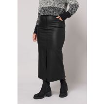 Yours Plus Size Black Coated Split Hem Midaxi Skirt Size 24