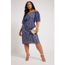 Yours London Curve Blue Lace Cold Shoulder Shift Dress, Women's Curve & Plus Size, Yours London