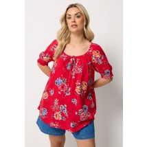 Yours Plus Size Red Floral Tie Neck Blouse Size 22-24