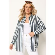 Yours Clothing Yours Plus Size Navy Blue Stripe Linen Shirt Size 22-24