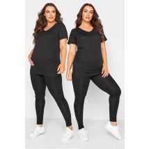 Bump It Up Maternity 2 Pack Black Leggings With Comfort Panel And Stretch