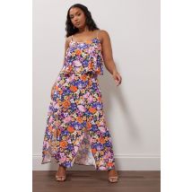 Yours London Curve Black Floral Print Overlay Maxi Dress, Women's Curve & Plus Size, Yours London