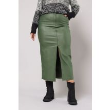Yours Plus Size Khaki Green Coated Split Hem Midaxi Skirt Size 24