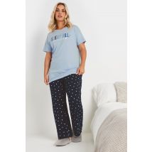 Yours Plus Size Blue 'Sleep All Weekend' Wide Leg Pyjama Set Size 26-28