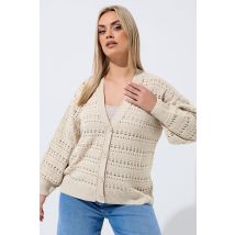 Limited Collection Plus Size Cream Crochet Balloon Sleeve Cardigan Size 14-16