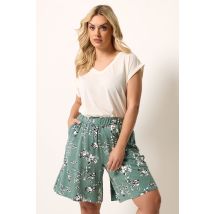 Yours Plus Size Green Floral Shorts Size 30-32