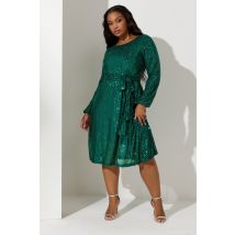 Yours London Plus Size Green Sequin Skater Midi Dress Size 20