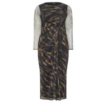 Yours London Plus Size Brown Zebra Mesh Side Knot Midi Dress Size 26-28