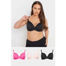 Yours 3 Pack Plus Size Black & Pink Animal Mesh Underwired Bras Size 42C