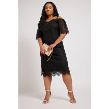 Yours London Curve Black Lace Cold Shoulder Shift Dress, Women's Curve & Plus Size, Yours London