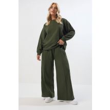 Yours Plus Size Khaki Green Crew Neck Sweatshirt & Jogger Set Size 16