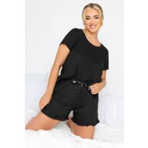 Yours Curve Black Cotton Frilll Trim Pyjama Shorts