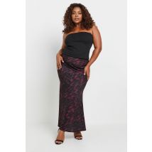 Limited Collection Curve Burgundy Red Leopard Print Maxi Skirt, Women's Curve & Plus Size, Limited Collection