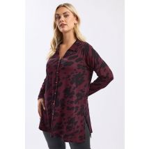 Yours Plus Size Burgundy Red Abstract Print Jersey Shirt Size 16