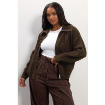 Yours Plus Size Brown Knitted Collared Bomber Cardigan Size 30-32