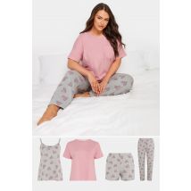 Yours 4 Pack Curve Grey Love Heart Print Pyjama Set