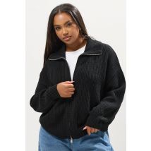 Yours Plus Size Black Knitted Collared Bomber Cardigan Size 26-28