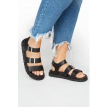 Yours Black Footbed Buckle Sandals In Extra Wide eee Fit
