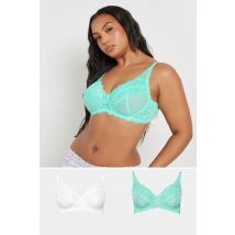 Yours 2 Pack Plus Size Blue & White Lace Underwired Mesh Bras Size 48E