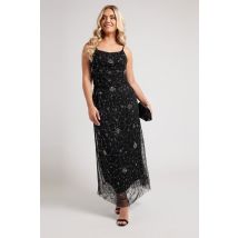 Luxe: Ultimate Embellishment Luxe Plus Size Black Floral Hand Embellished Maxi Dress Size 16