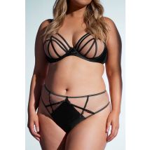 Playful Promises Black Ramona Illusion Strap Mesh High Waist Thong