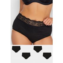 Yours 4 Pack Curve Black Lace Trim High Waisted Full Briefs