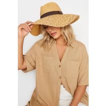 Brown Leopard Print Wide Brim Straw Hat