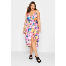 Limited Collection Curve Purple Floral Print Strappy Wrap Dress, Women's Curve & Plus Size, Limited Collection