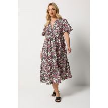 Yours Plus Size Black Floral Placket Detail Dress Size 30-32