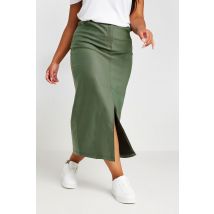 Yours Curve Khaki Green Coated Split Hem Midaxi Skirt, Women's Curve & Plus Size, Yours