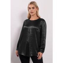 Yours Plus Size Black Crushed Satin Pleat Front Blouse Size 38-40