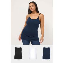 Yours 3 Pack Plus Size Black & Navy Blue Cami Tops Size 12