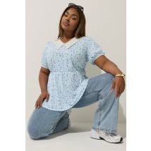 Limited Collection Plus Size Blue Ditsy Floral Collared Top Size 22-24