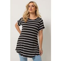 Yours Plus Size Black Stripe Swing Crew Neck Top Size 30-32