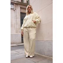 Limited Collection Curve Cream Teddy Borg Bomber Jacket, Women's Curve & Plus Size, Limited Collection