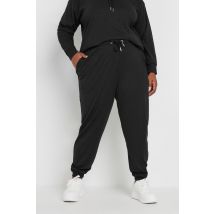 Yours Plus Size Black Ribbed Joggers Size 16