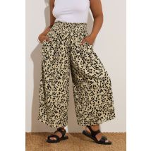 Yours Plus Size Natural Brown Leopard Print Shirred Midaxi Culottes Size 34-36