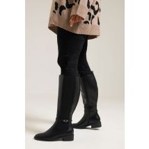 Yours Black Faux Leather Buckle Knee High Riding Boots In Extra Wide Eee Fit Size 4EEE