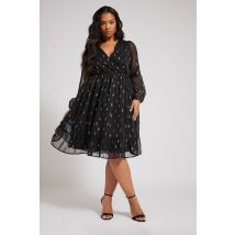 Yours London Curve Black Metallic Dobby Mini Dress, Women's Curve & Plus Size, Yours London